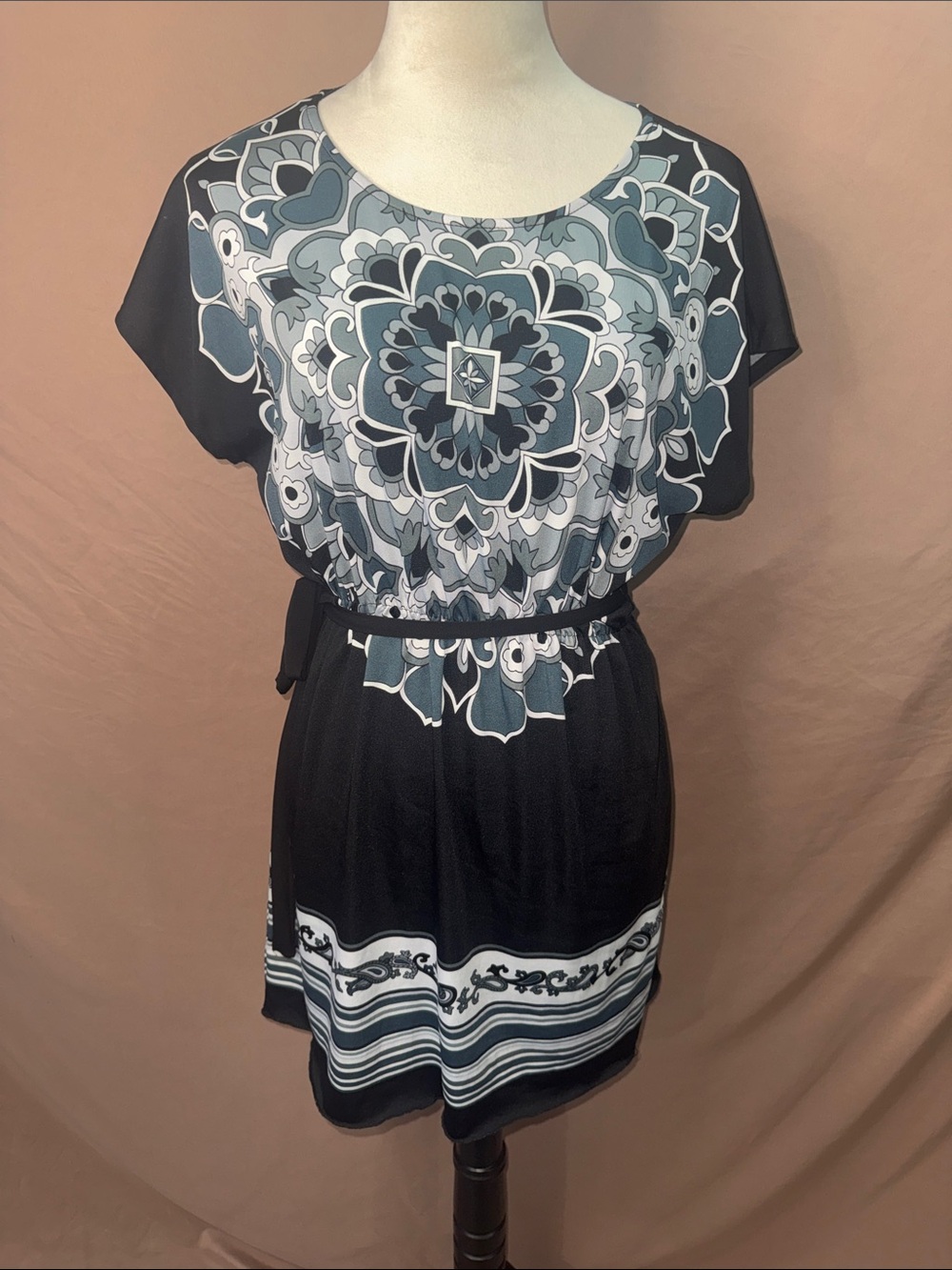 Bailey Blue Black & Gray Printed Belted Mini Dress S/M
